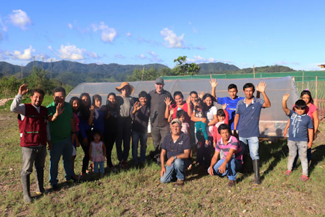top global restaurant owners Kyle and Katina visited Peru to met Farmers gather in Lamas, Peru, to meet the Connaughtons