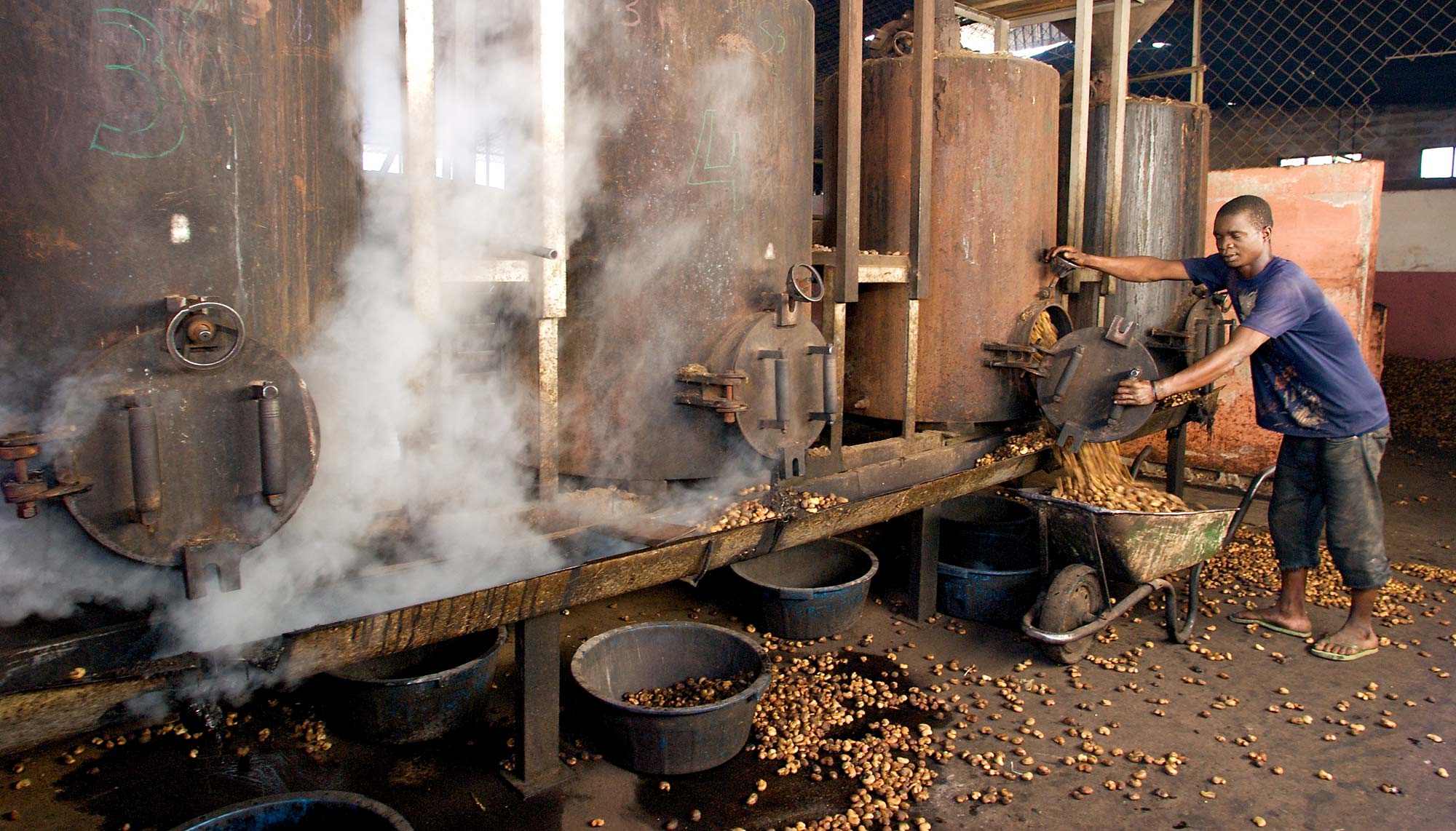 Man processing beans in Mozambique