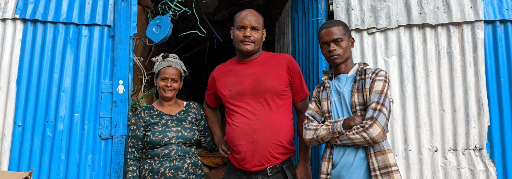 Sheshetu Diriba, partner in the paper micro-enterprise, stands outside her business. Part of a blog post on Ethiopia's circular economy.