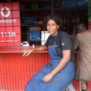 Anabela in front of her shop in Maputo