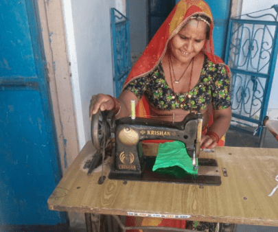Farmer in India making masks for COVID-19