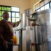 Man processing drinks