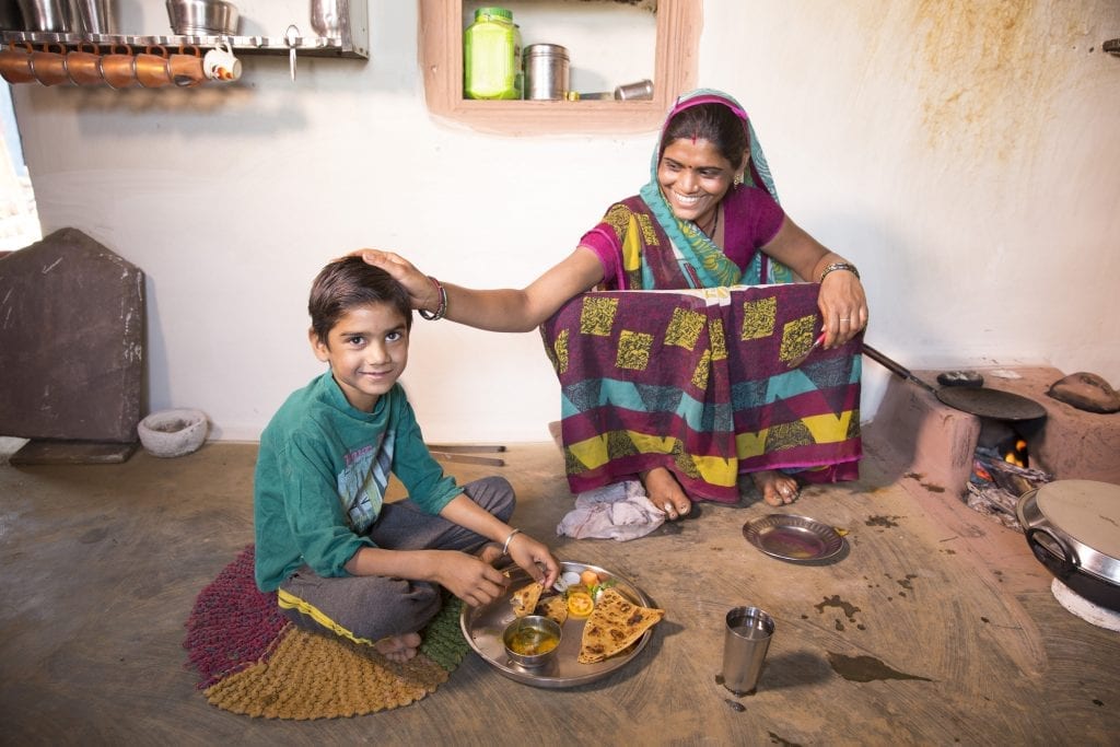 Mother and son at home