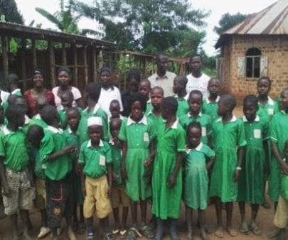 Group of kids and teachers in Uganda