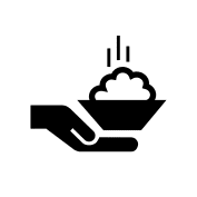 Icon of a hand holding a bowl of steaming food, via The Noun Project , by Luis Prado - source link: https://thenounproject.com/search/?q=food&i=38065