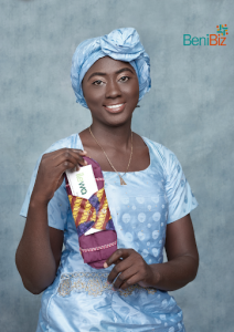 Danielle Adétola Adanlawo, entrepreneur, with her products that support menstrual equity.