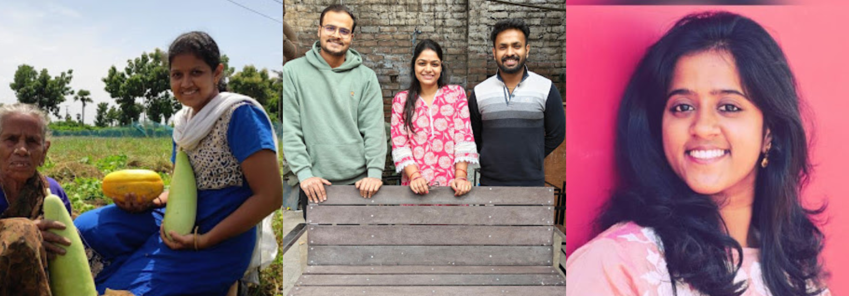 Collage of women-led startups in India making a sustainable impact.