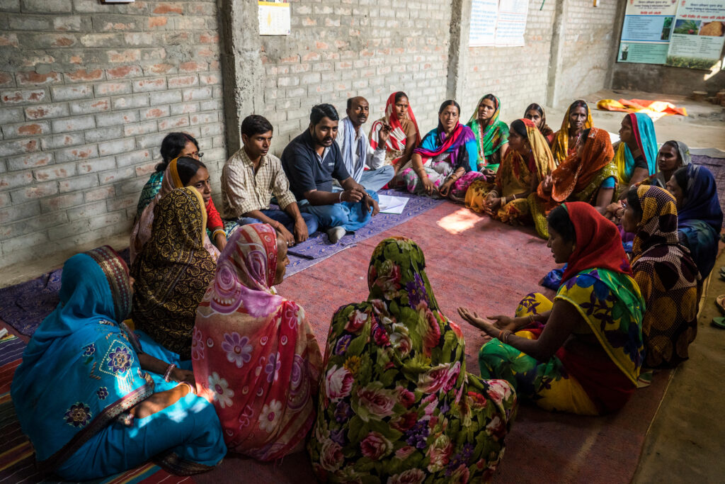 TechnoServe meeting with a group of women vegetable farmers during a producer Group meeting in Machahi Village, Muzaffarpur,Bihar, India.