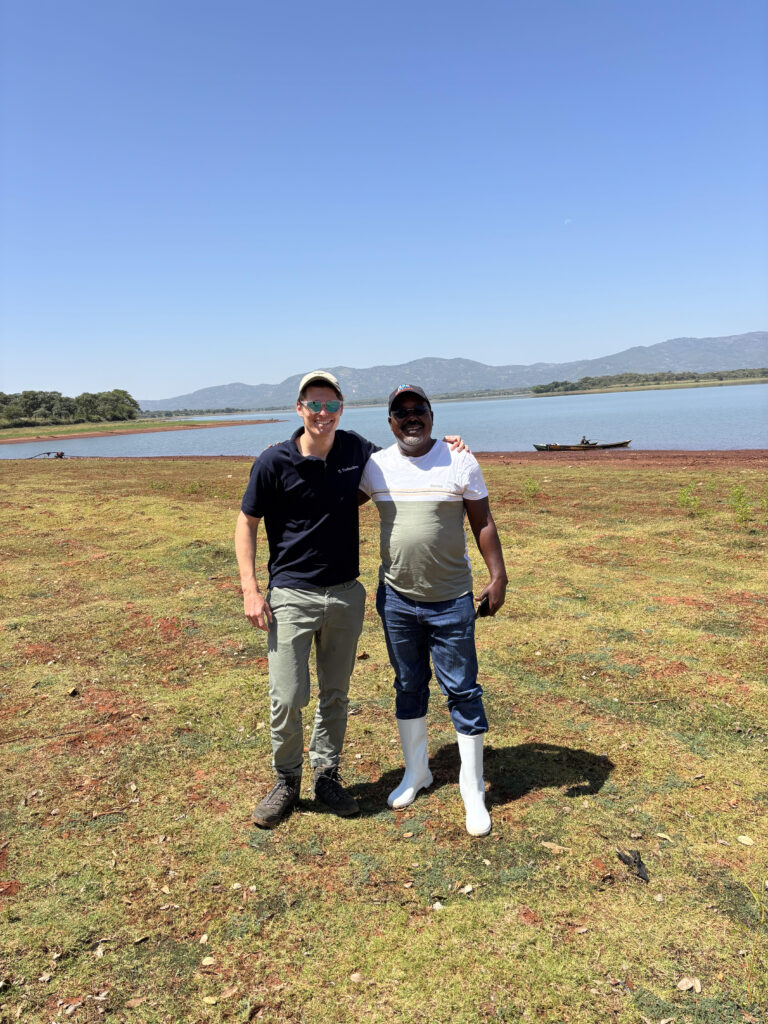 Farmers supplying an impact investor-backed aggregator of fresh horticultural produce welcomed Ben Smith (left) and an agronomist to visit their operations in Kenya.