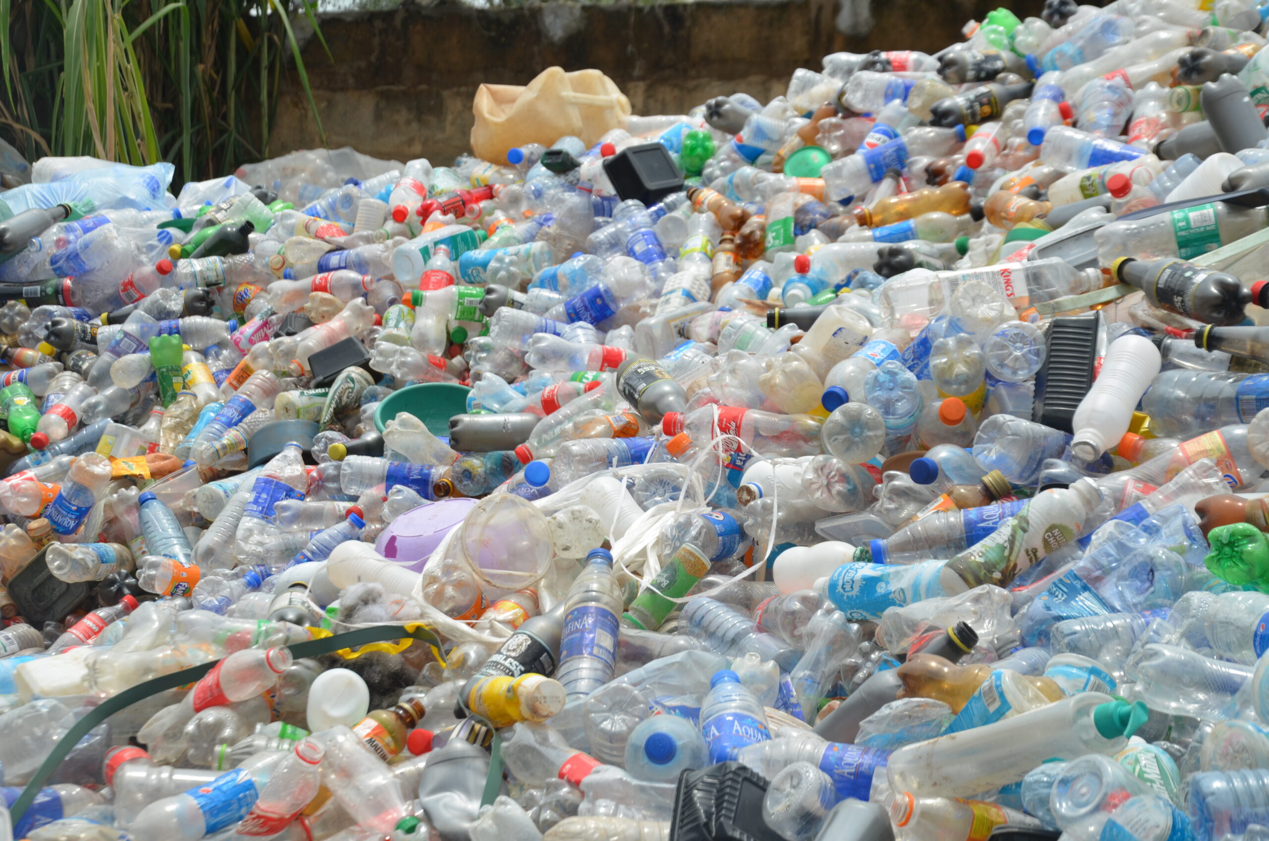 Plastic bottles are collected at a location in Nigeria.
